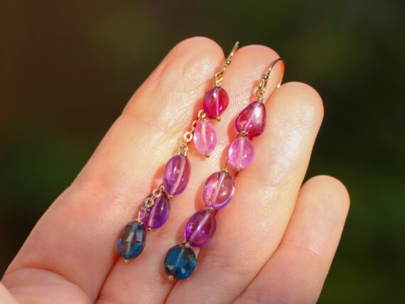 Multi Gemstone Earrings, Pink Purple Precious Earrings