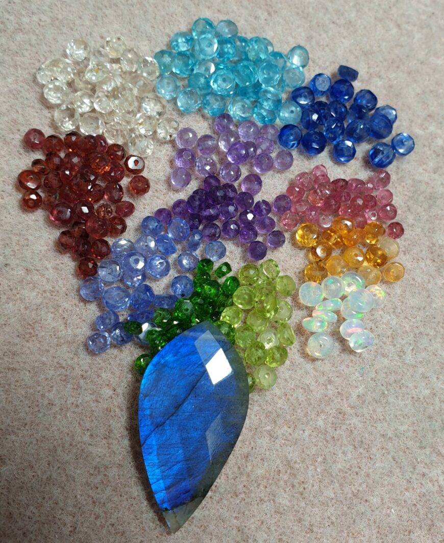 Blue Labradorite Pendant with Multi Gemstone Cluster