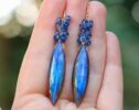 Blue Labradorite Earrings with Kyanites, Gemstone Earrings in 14K Gold Filled