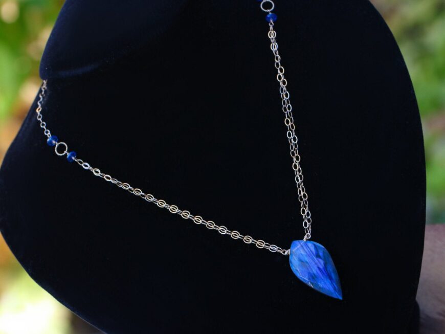 Blue Labradorite Earrings with Kyanites, Gemstone Earrings in 14K Gold Filled