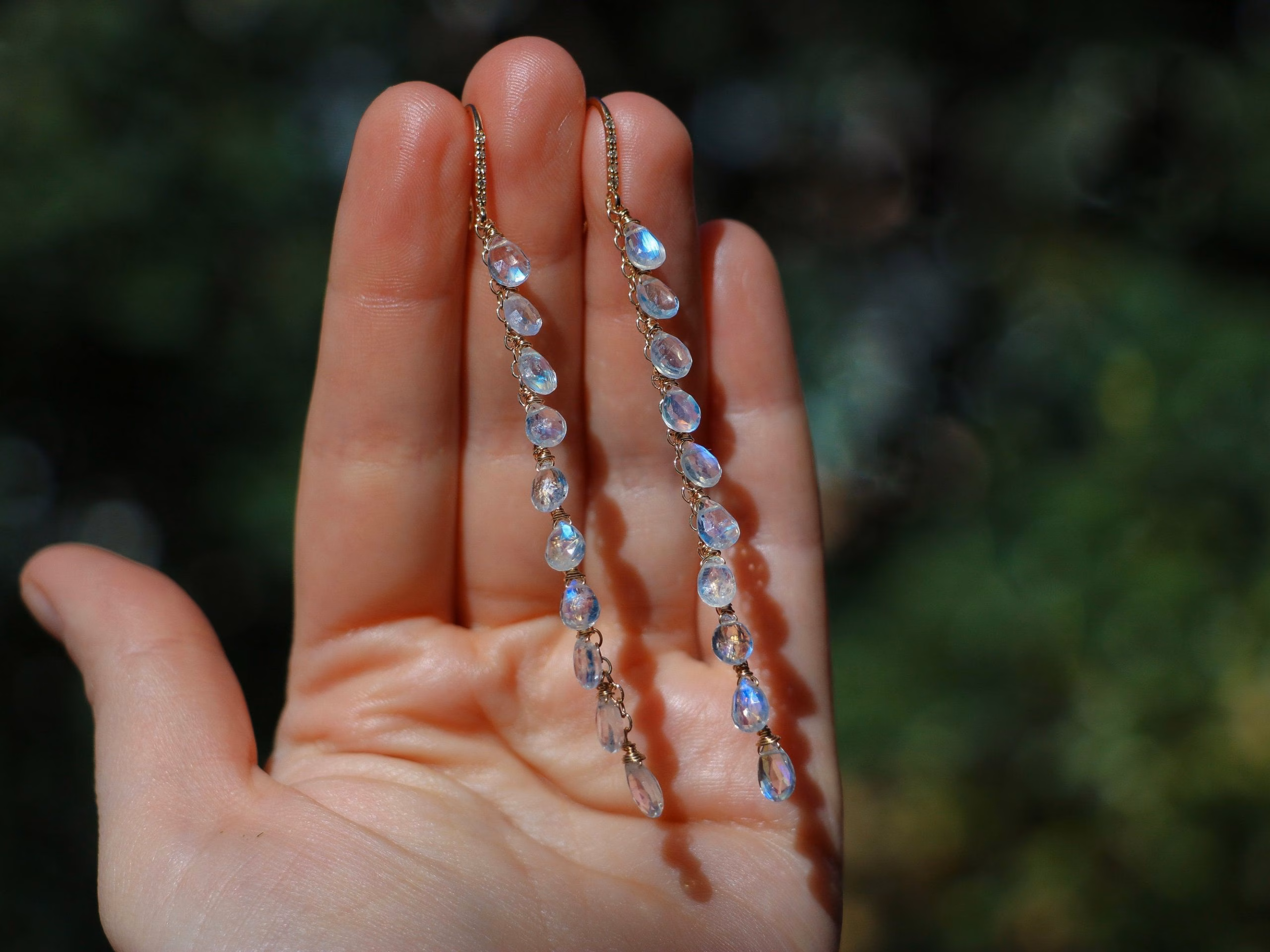- Solid Gold 14K Rainbow Moonstone Earrings with Genuine Diamonds