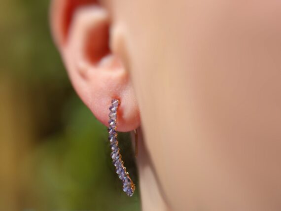 Iolite Gemstone Threader Open Hoops Earrings