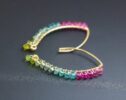 Rubellite Pink, Green and Paraiba Blue Tourmaline Earrings, Modern Linear Gemstone Earrings