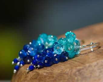Blue Topaz, Apatite, Kyanite Gemstone Cluster Earrings
