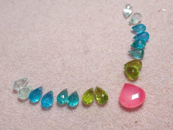 2nd payment - Pink Chalcedony with Peridot, Apatite and Aquamarine Gold Filled Necklace