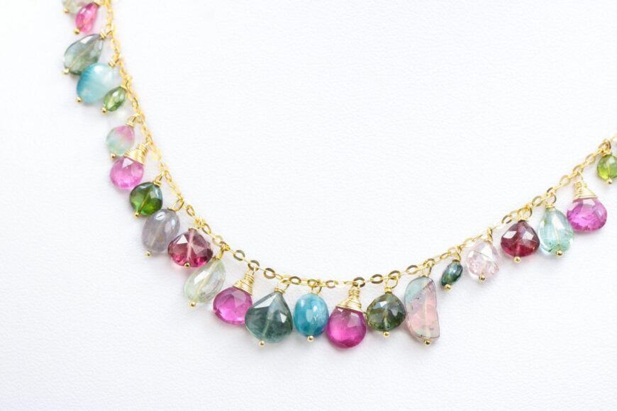 Watermelon Tourmaline and Blue Tourmaline Necklace in Gold Filled, One of a Kind