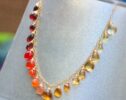 Multi Gemstone Orange Red Drop Necklace, Semi Precious Colorful Necklace