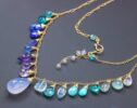 Aqua Blue Purple Multi Gemstone Necklace, Precious Drop Necklace in Gold Filled