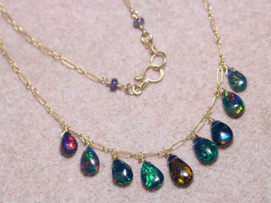 Black Opal Drop Necklace, Ethiopian Opal Necklace