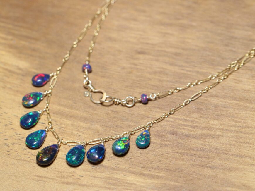 Black Opal Drop Necklace, Ethiopian Opal Necklace