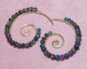 Large Black Opal Spiral Earrings in Gold Filled