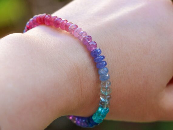 Rainbow Bracelet with Precious Gemstones, Colorful Multi Gemstone Bracelet