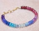 Solid Gold 14K Rainbow Bracelet with Precious Gemstones, Colorful Multi Gemstone Bracelet