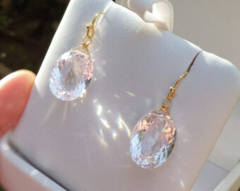 Genuine Pink Amethyst Oval Earrings in Gold Filled