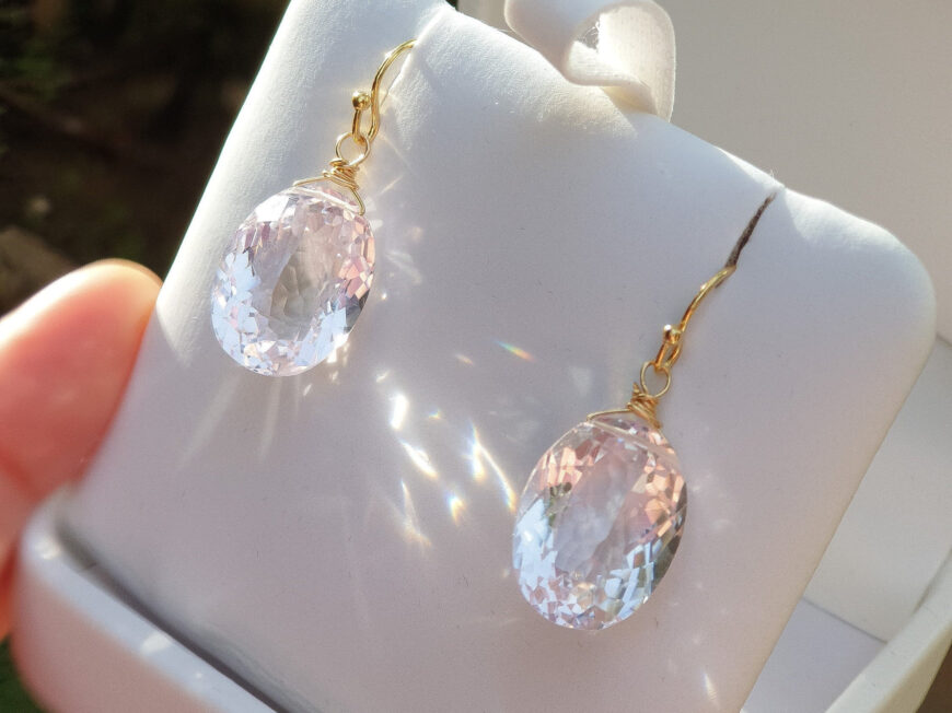 Genuine Pink Amethyst Oval Earrings in Gold Filled