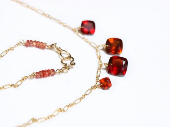 Hessonite Garnet Necklace, Red Orange Gemstone Necklace
