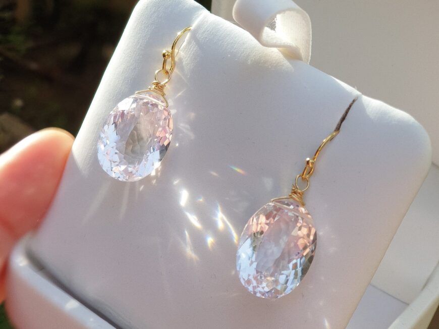 Solid Gold 14K Genuine Light Pink Amethyst Oval Earrings