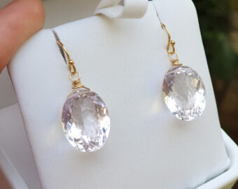 Solid Gold 14K Genuine Light Pink Amethyst Oval Earrings