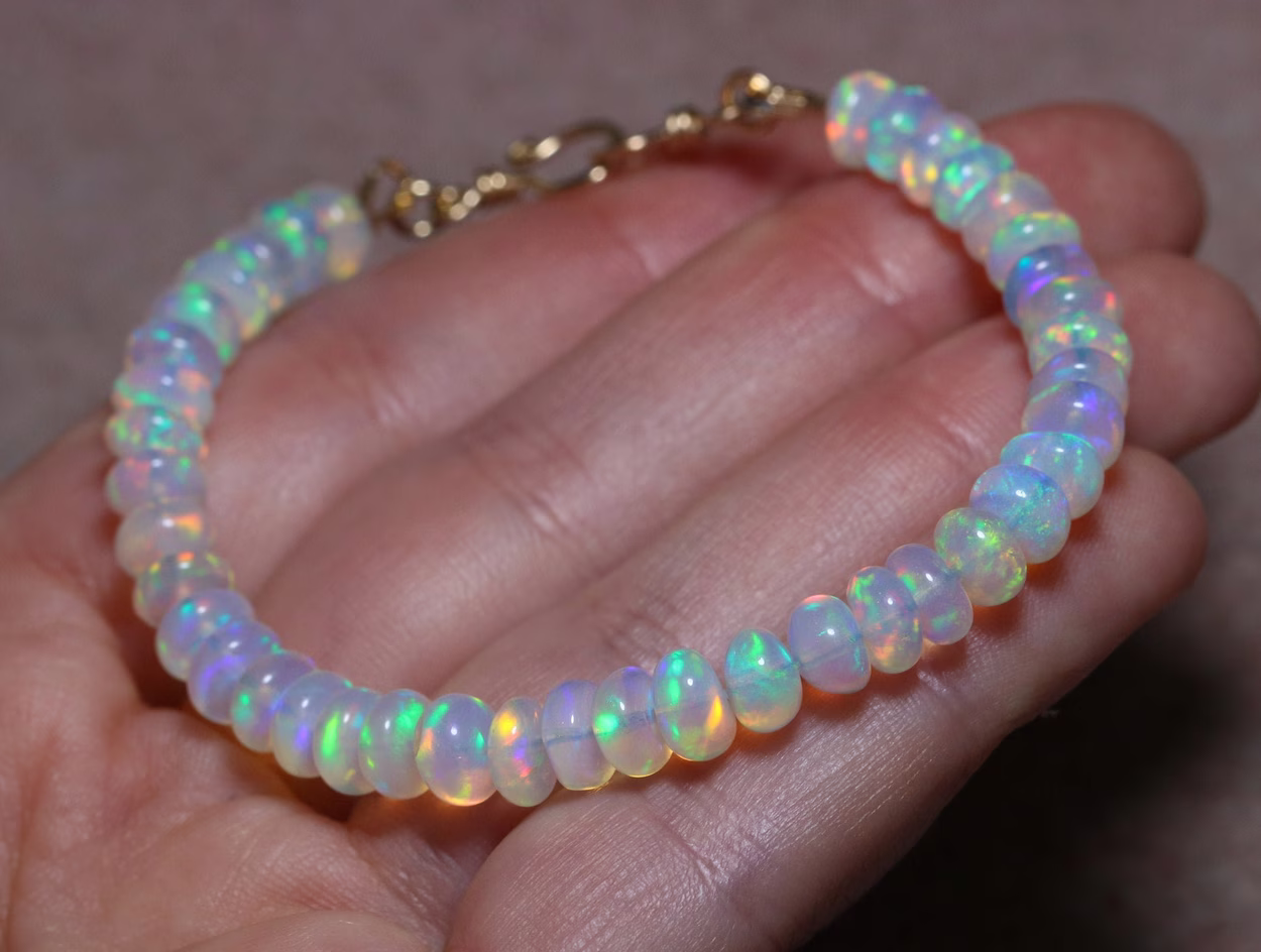 Welo Opal Bracelet, Ethiopian Opal Bracelet in Gold Filled
