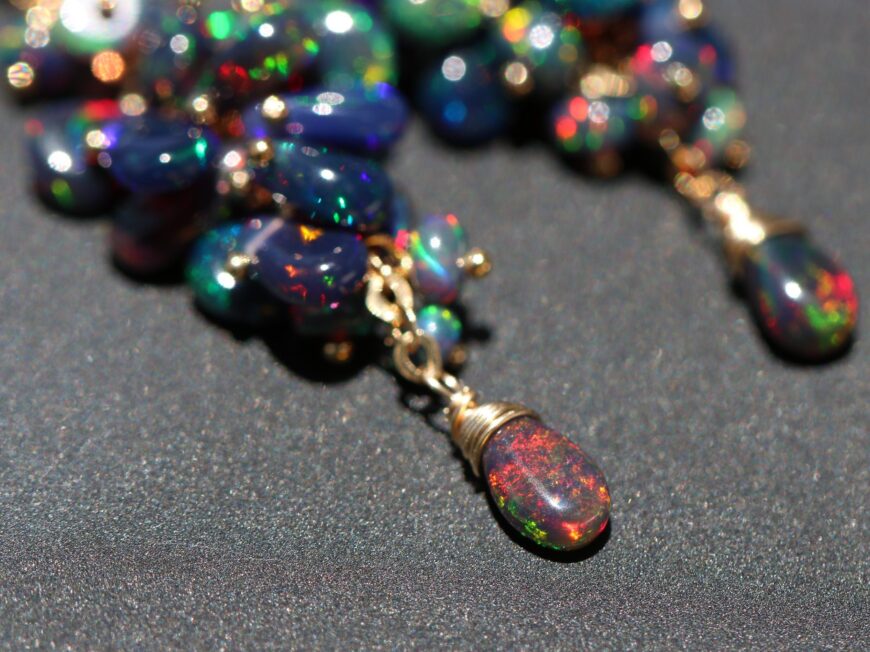 Black Ethiopian Opal Earrings, Luxury Cascade Earrings