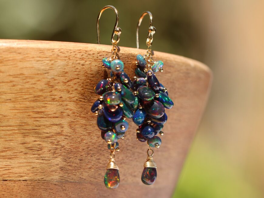 Black Ethiopian Opal Earrings, Luxury Cascade Earrings