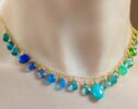 Green and Aqua Blue Gemstone Drop Necklace, Statement Semi Precious Stone Necklace