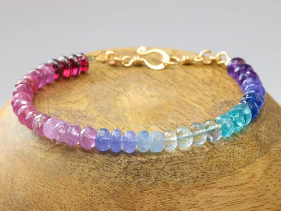 Rainbow Bracelet with Precious Gemstones, Colorful Multi Gemstone Bracelet
