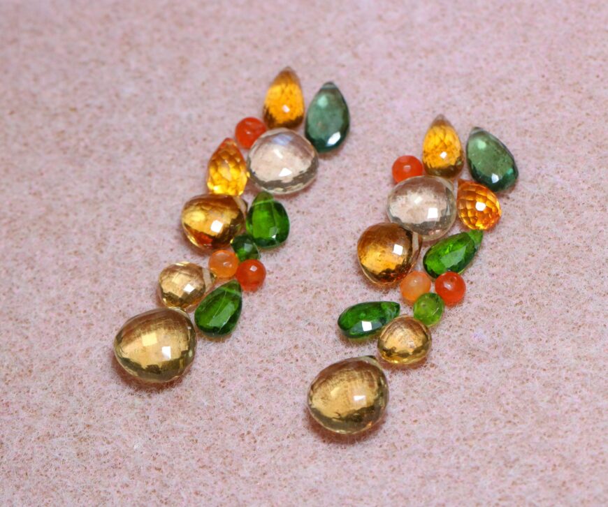 Yellow Green Orange Gemstone Earrings in Gold Filled