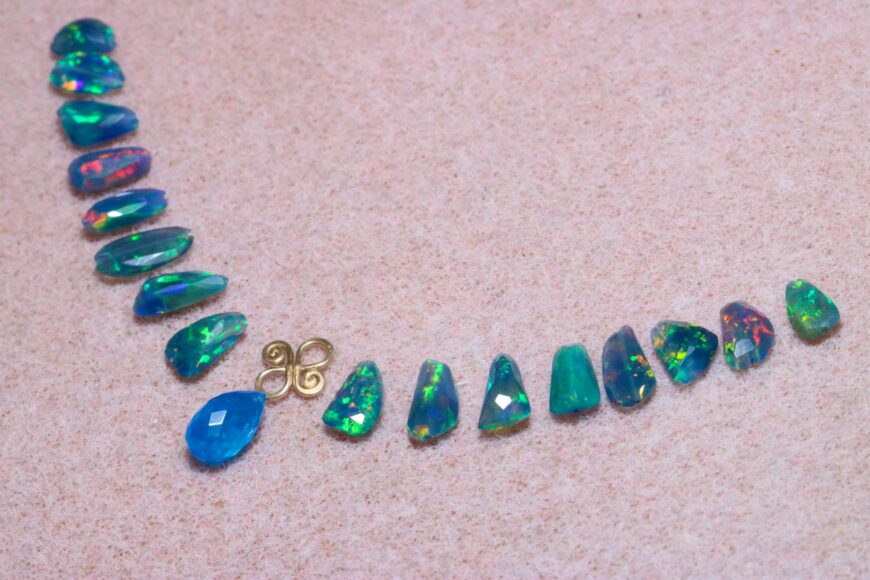Blue Black Opal Necklace with Neon Apatite