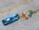 Blue Topaz and Ethiopian Opal Cluster Pendant, One of a Kind