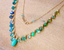 Solid Gold 14K Green and Aqua Blue Gemstone Drop Necklace, Statement Semi Precious Stone Necklace