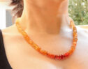 Mexican Fire Opal Beaded Necklace, One of a Kind