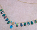 Blue Black Opal Necklace with Neon Apatite