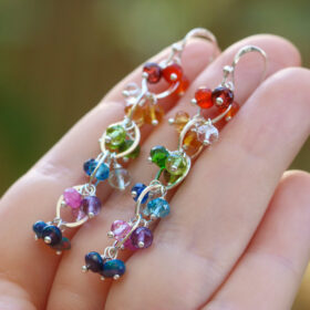 The Carnival Earrings – Rainbow Gemstone Chain Earrings, Colorful Cascade Earrings