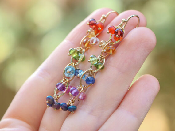 Rainbow Gemstone Chain Earrings, Colorful Cascade Earrings