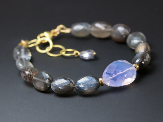 Lavender Black Gemstone Bracelet, Semi Precious Stone Bracelet