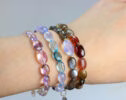 Solid Gold 14K Lavender Black Gemstone Bracelet, Semi Precious Stone Bracelet