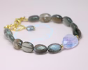 Solid Gold 14K Lavender Black Gemstone Bracelet, Semi Precious Stone Bracelet