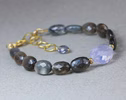 Solid Gold 14K Lavender Black Gemstone Bracelet, Semi Precious Stone Bracelet