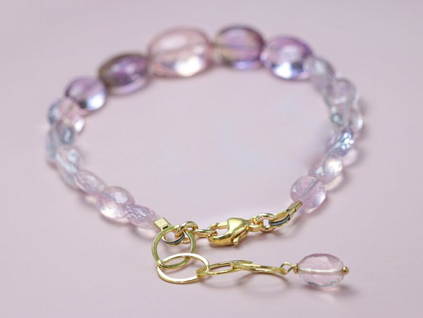Rose Quartz Pink Amethyst Bracelet, Semi Precious Gemstone Bracelet, One of a Kind