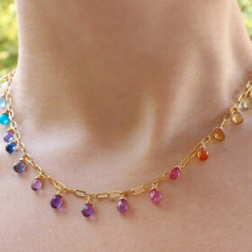 The Destiny Necklace – Rainbow Precious Drop Gemstone Necklace