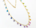 Solid Gold 14K Rainbow Precious Drop Gemstone Necklace