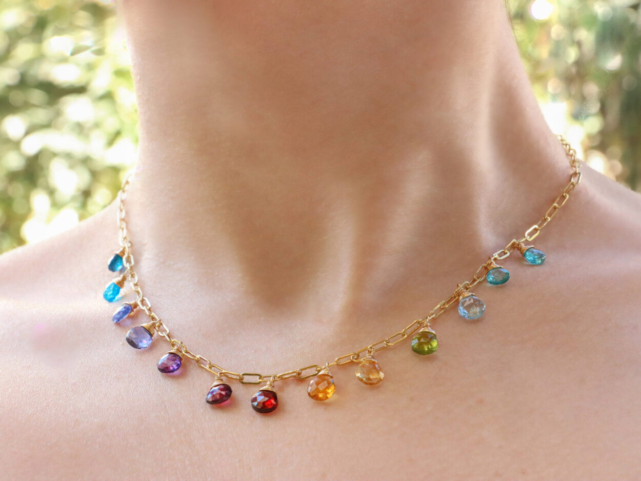 Sprig Dewdrops Gemstone Necklace | Shimmering Necklace | CaratLane