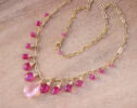 Solid Gold 14K Rose Quartz and Pink Sapphires Pink Gemstone Necklace