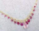 Solid Gold 14K Rose Quartz and Pink Sapphires Pink Gemstone Necklace