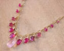 Solid Gold 14K Rose Quartz and Pink Sapphires Pink Gemstone Necklace