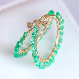 The Esmeralda Earrings – Solid Gold 14K Emerald Hoop Earrings, Genuine Colombian Emerald Earrings