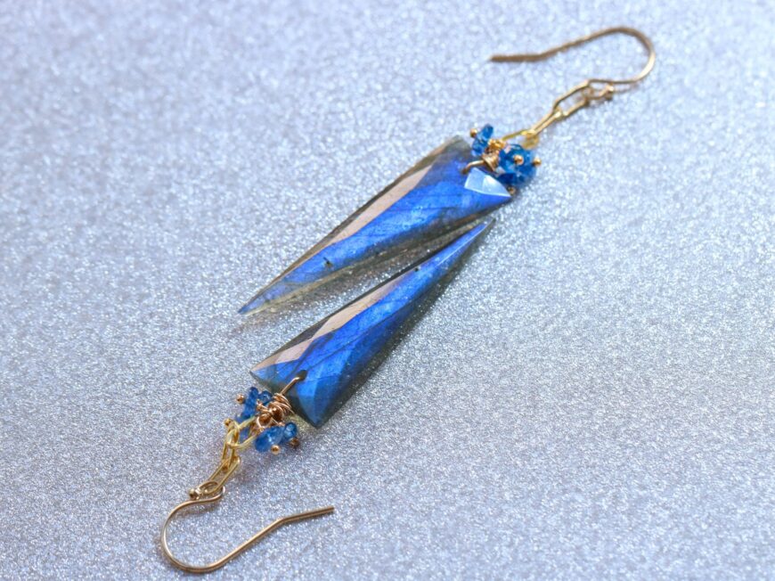 Blue Labradorite Earrings with Kyanites, Gemstone Earrings in 14K Gold Filled, One of a Kind