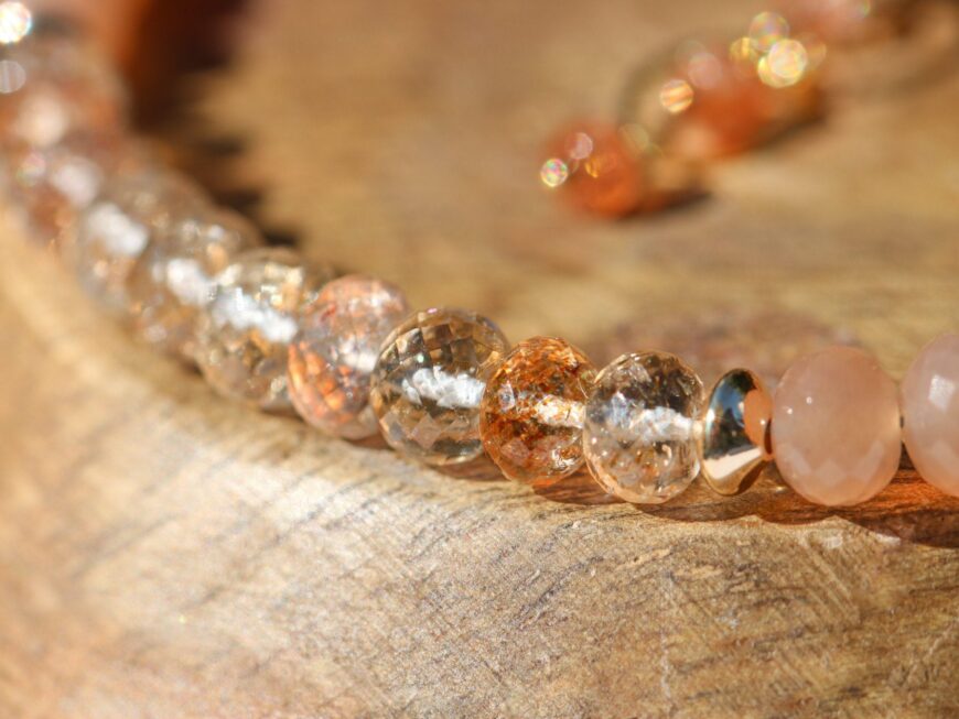 Oregon Sunstone and Peach Moonstone Gemstone Bracelet, One of a Kind