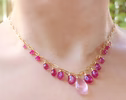 Solid Gold 14K Rose Quartz and Pink Sapphires Pink Gemstone Necklace